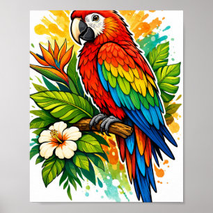 colorfi Parrot Illustration – Tropical Exotic Bird Poster