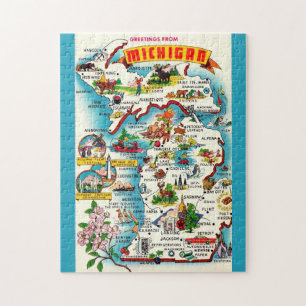 Colorful 11x14 Vintage Michigan Map Jigsaw Puzzle