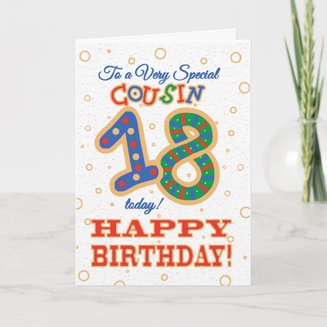 Colorful 18th Birthday for Special Cousin Card (Front)