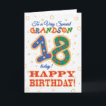 Colorful 18th Birthday for Special Grandson Card<br><div class="desc">A colorful 18th Birthday Card for a 'Very Special Grandson',  with a brightly patterned number 18 and the word 'Grandson',  with gold-effect outlines,  on a lightly textured background.</div>
