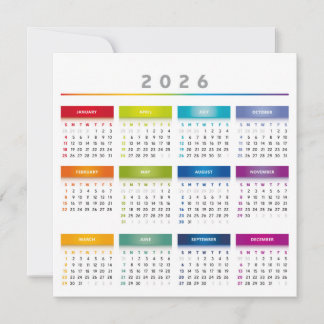 Colorful 2026 Calendar - Rainbow Colors 3 Columns Holiday Card