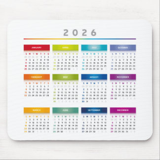 Colorful 2026 Calendar - Rainbow Colors 3 Columns Mouse Pad