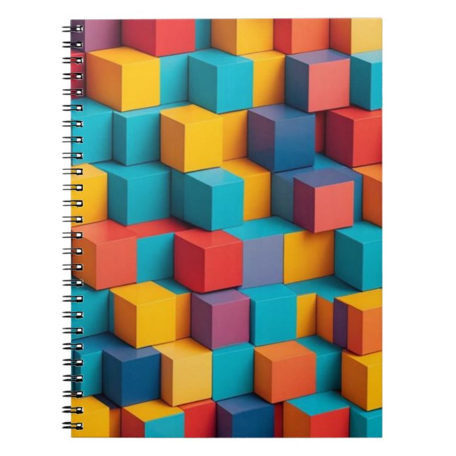 Colorful 3D Cubes Geometric Design Notebook (Front)