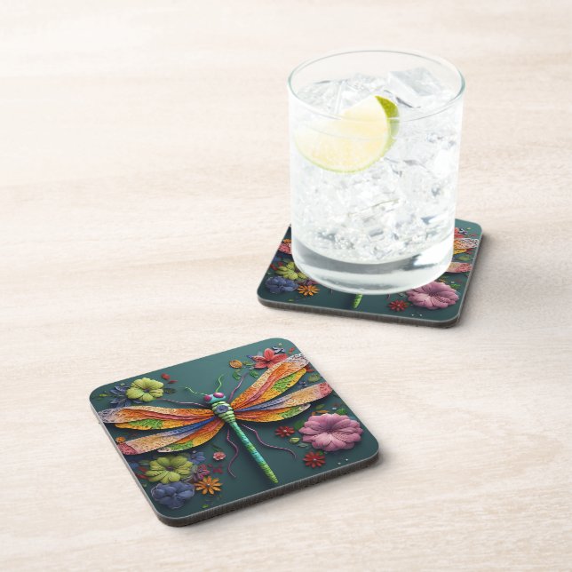 COLORFUL 3D LOOK DRAGONFLY & FLOWERS COASTER (Right Side)