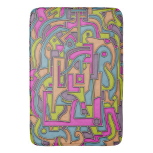 Colorful 60s Mod Geometric Abstract Bath Mat
