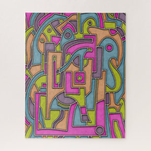 Colorful 60s Mod Geometric Abstract Jigsaw Puzzle