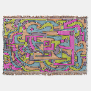 Colorful 60s Mod Geometric Abstract Throw Blanket