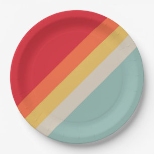 Colorful 70s 80s Retro Striped Stripes Paper Plate