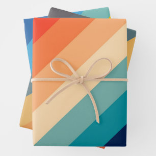 Colorful 70s 80s Retro Striped Stripes Wrapping Paper Sheet