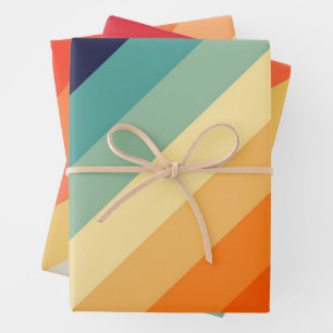 Colorful 70s 80s Retro Striped Stripes Wrapping Paper Sheet