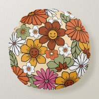 Colorful 70s style retro floral pattern. Vintage b