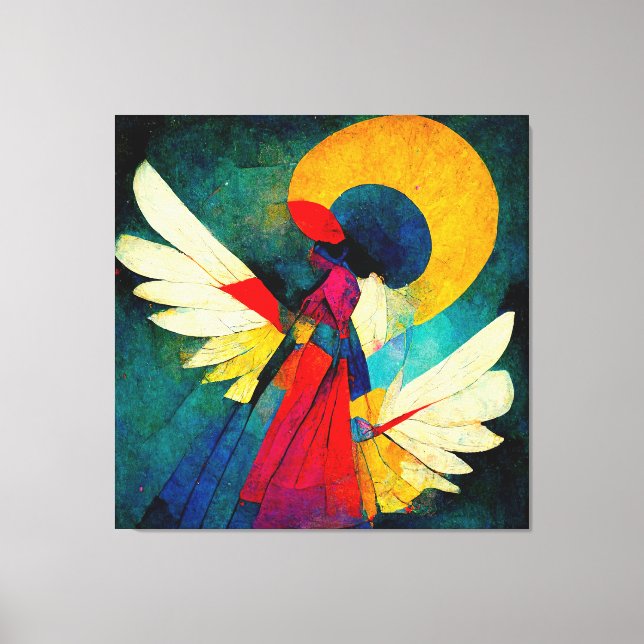 Colorful Abstract Angel Wood Wall Art (Front)