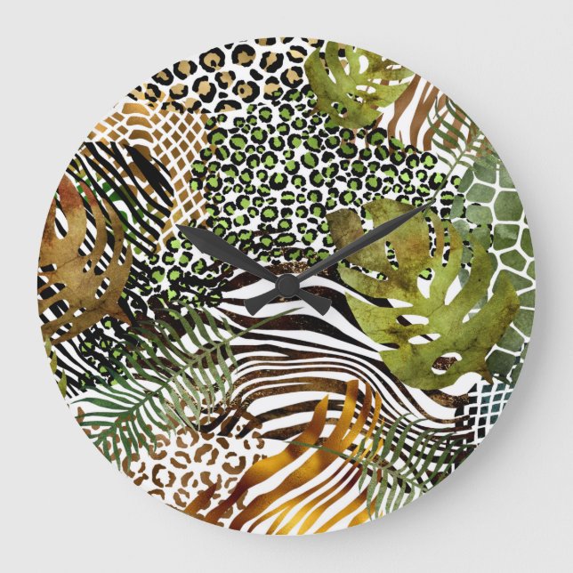 Colorful abstract animal jungle large clock (Front)