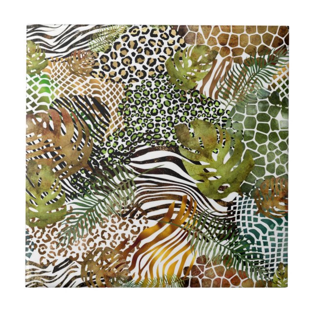 Colorful abstract animal jungle tile (Front)