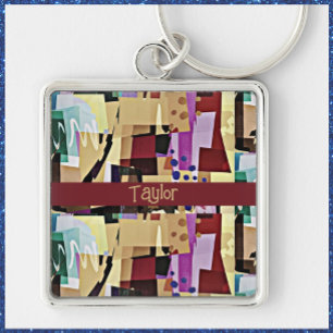 Colorful Abstract Beige And Dark Red Key Ring