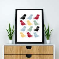 Colorful Abstract Birds Mid-Century Retro