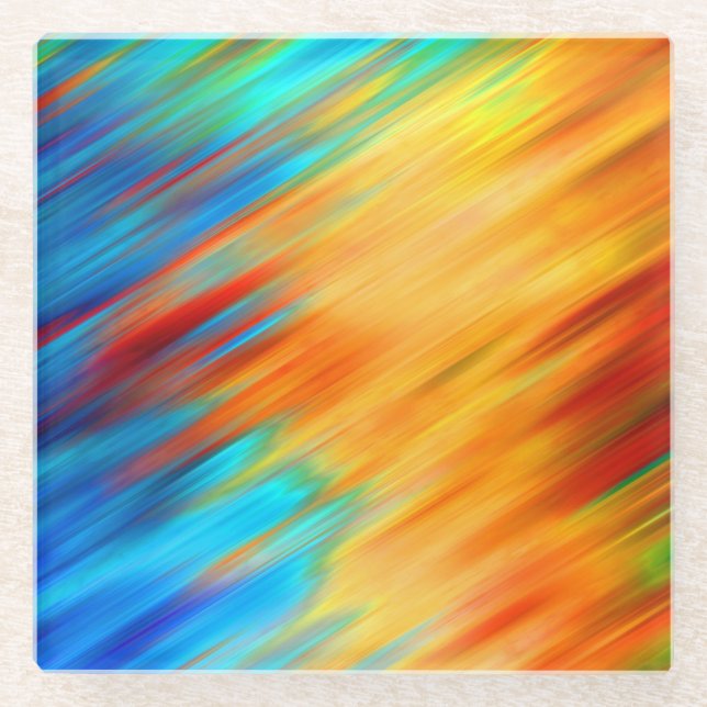 Colorful Abstract Blue Orange Flare Glass Coaster (Front)