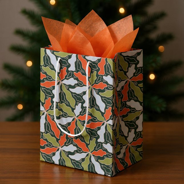 Colorful Abstract Botanical  Medium Gift Bag (Colorful Abstract Botanical Medium Gift Bag by Ricaso A stunning modern orange & green design)