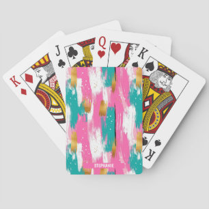 Colorful Abstract Brushstrokes - Mint & Pink (3) Playing Cards