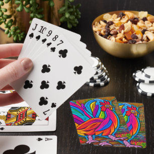Colorful Abstract Cartoon Barn Rooster Playing Cards