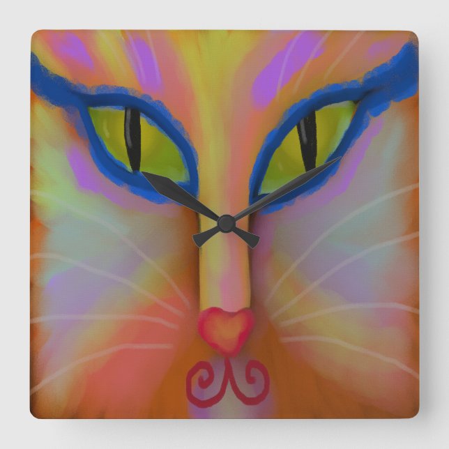 Colorful Abstract Cat Face Painitng Round Clock (Front)