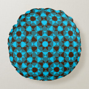 Colorful Abstract Checker Square Pattern Round Cushion