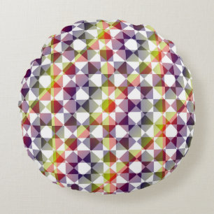 Colorful Abstract Checker Square Pattern Round Cushion