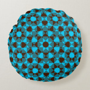 Colorful Abstract Checker Square Pattern Round Cushion