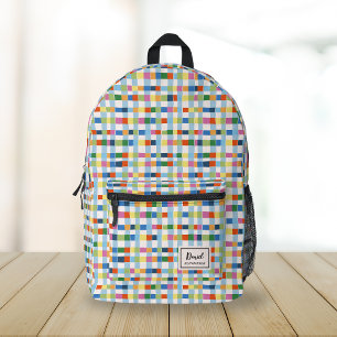 Colorful Abstract Checkered Pattern Monogram Printed Backpack