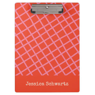 Colorful Abstract Checkered Pink Red Grid Custom Clipboard