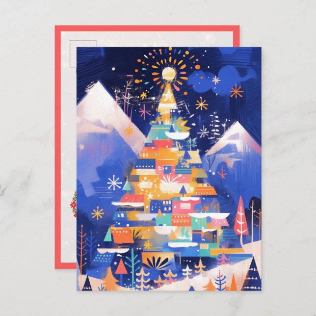 Colorful Abstract Christmas Tree Postcard (Front/Back)
