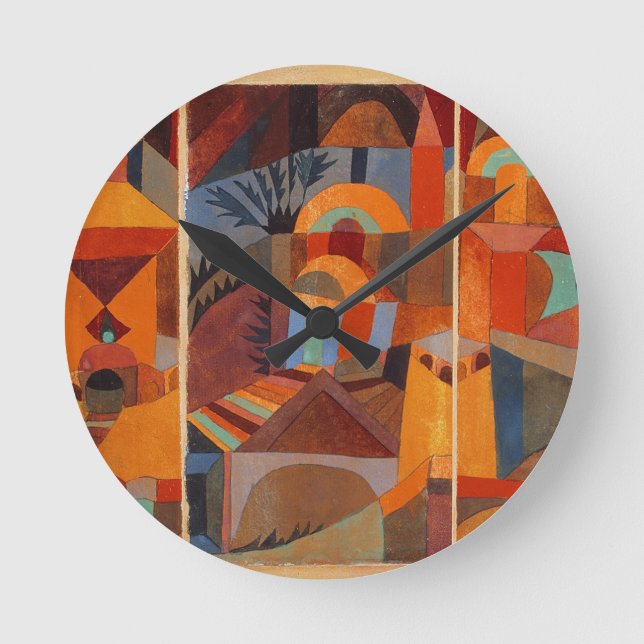 Colorful Abstract Cubism Klee Temple Gardens Round Clock (Front)
