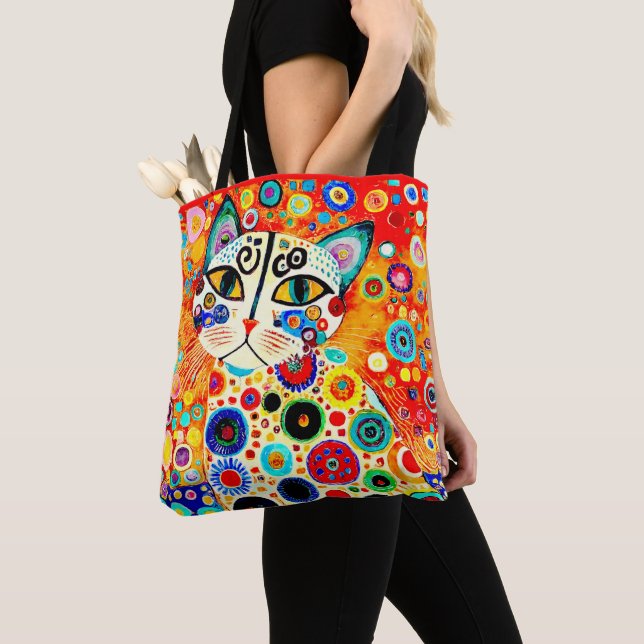 COLORFUL ABSTRACT DRAWING CAT  TOTE BAG (Close Up)