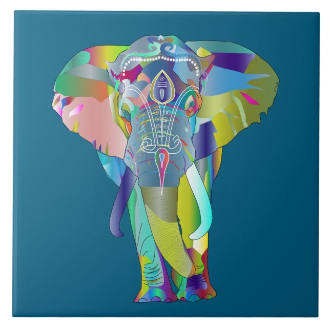 Colorful abstract elephant tile (Front)