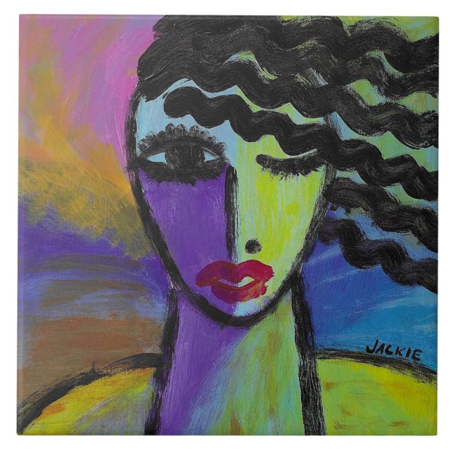 Colorful Abstract Female Portrait Tile (Front)