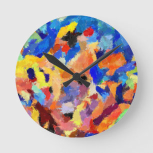 Colorful Abstract finger painting art  Round Clock