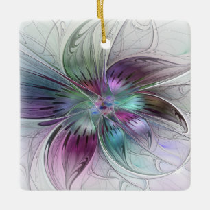 Colorful Abstract Flower Modern Floral Fractal Art Ceramic Ornament