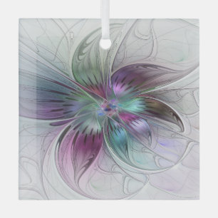 Colorful Abstract Flower Modern Floral Fractal Art Glass Tree Decoration