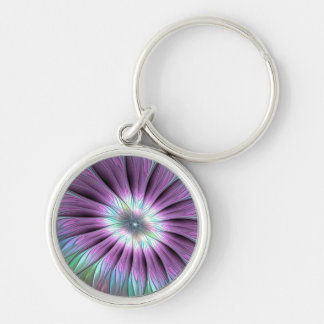 Colorful Abstract Flower Pink Blue Green Fractal Key Ring