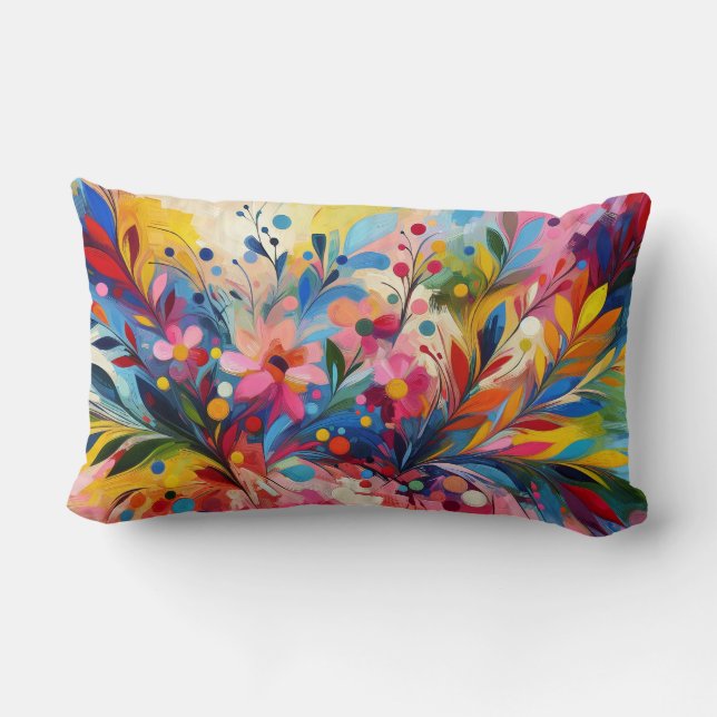 Colorful Abstract Flowers Vibrant Explosion Art Ch Lumbar Cushion (Back)