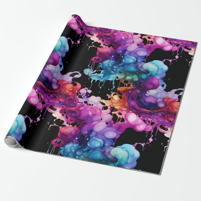 Colorful Abstract Fluid Art - Vibrant and Dynamic  Wrapping Paper (Unrolled)