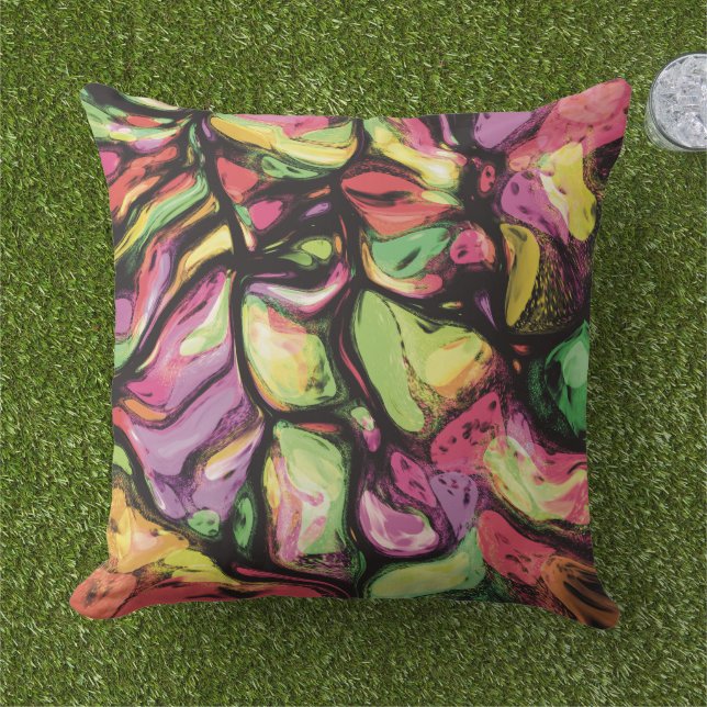 Colorful Abstract Fruity Vibes Pattern  Cushion (Grass)