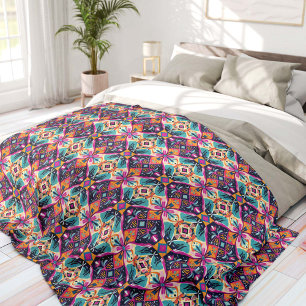 Colorful Abstract Geometric Bohemian Fleece Blanket