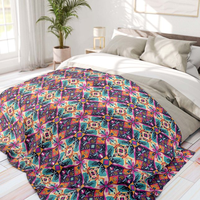 Colorful Abstract Geometric Bohemian Fleece Blanket (Creator Uploaded)