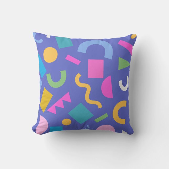 Colorful Abstract Geometric Memphis Style Pattern Cushion (Front)