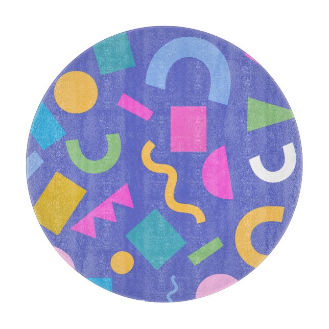 Colorful Abstract Geometric Memphis Style Pattern Cutting Board (Front)