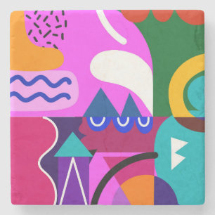 Colorful Abstract Geometric Shapes Background Stone Coaster