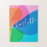 Colorful Abstract Geometric Shapes Personalized Jigsaw Puzzle<br><div class="desc">This vibrant and personalized puzzle showcases a colorful abstract design featuring overlapping geometric shapes in a playful palette of pink, blue, green, and orange. The customized name in elegant script adds a unique and personal touch, making it an ideal gift for kids, teens, or anyone who loves puzzles with a...</div>