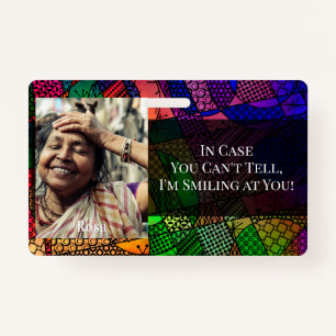 Colorful Abstract Graphic Smiling Behind a Mask ID Badge