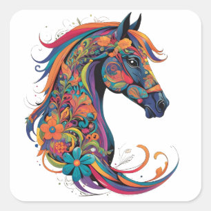 Colorful abstract horse square sticker